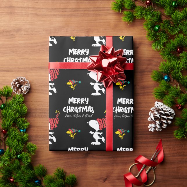 Peanuts | Snoopy Winter Beanie Cap | Add Your Name Wrapping Paper (Holiday Gift)