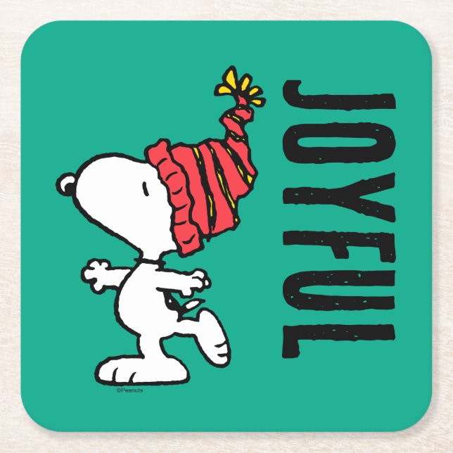 Peanuts | Snoopy Winter Beanie Cap Square Paper Coaster (Front)