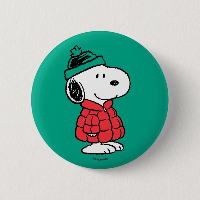 Peanuts | Snoopy Winter Coat & Hat 6 Cm Round Badge (Front)