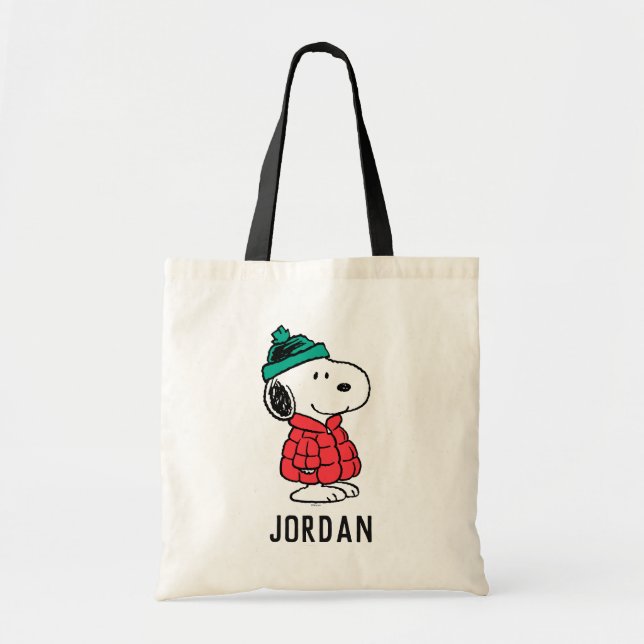 Peanuts | Snoopy Winter Coat & Hat | Add Your Name Tote Bag (Front)