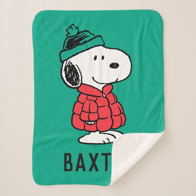 Peanuts | Snoopy Winter Coat & Hat Sherpa Blanket (Front)