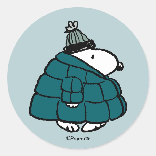 Peanuts | Snoopy Winter Puffer Jacket Classic Round Sticker (Front)