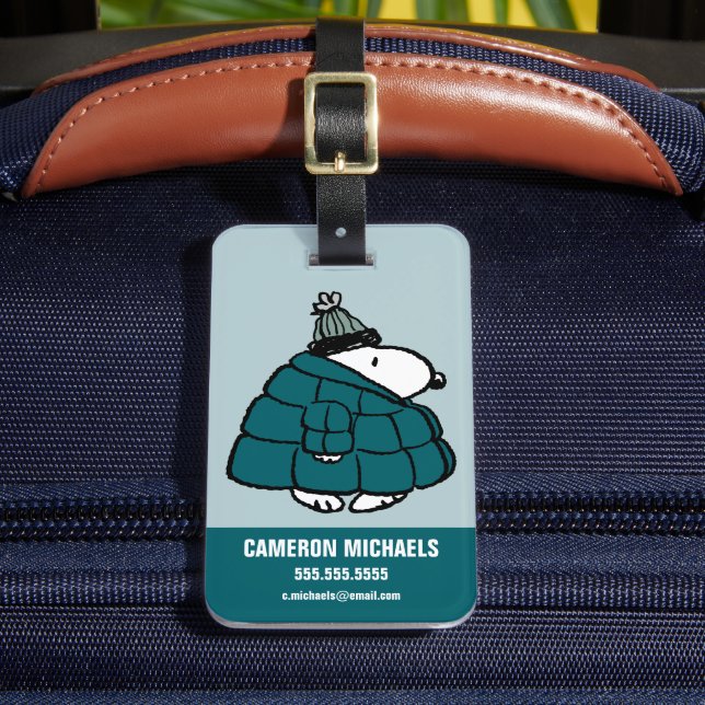 Peanuts | Snoopy Winter Puffer Jacket Luggage Tag (Front Insitu 2)
