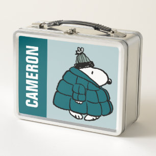 Peanuts Snoopy Winter Puffer Jacket Metal Lunch Box