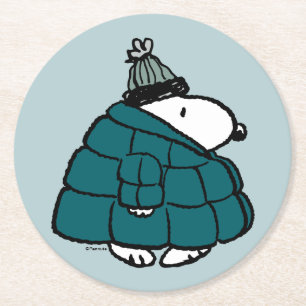 Peanuts Snoopy Winter Puffer Jacket Round Paper Coaster