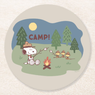 Peanuts Snoopy & Woodstock at the Campfire Round Paper Coaster