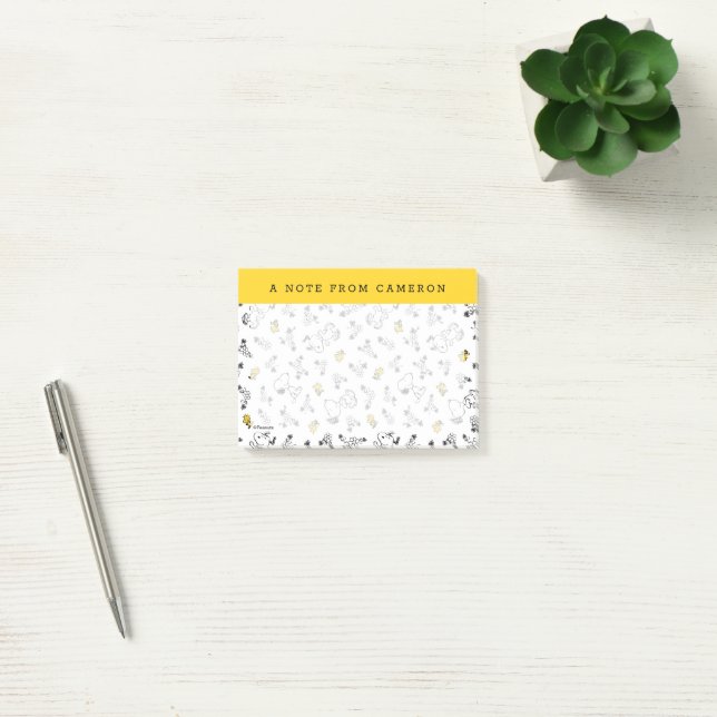 Peanuts | Snoopy & Woodstock B&W Flower Pattern Post-it Notes (Office)