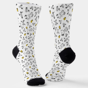 Peanuts   Snoopy & Woodstock B&W Flower Pattern Socks