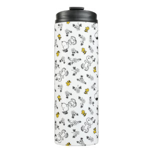 Peanuts   Snoopy & Woodstock B&W Flower Pattern Thermal Tumbler