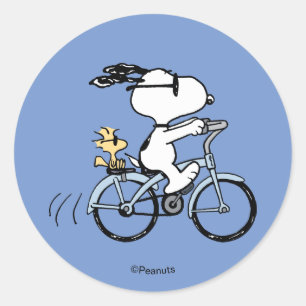 Peanuts   Snoopy & Woodstock Bicycle Classic Round Sticker