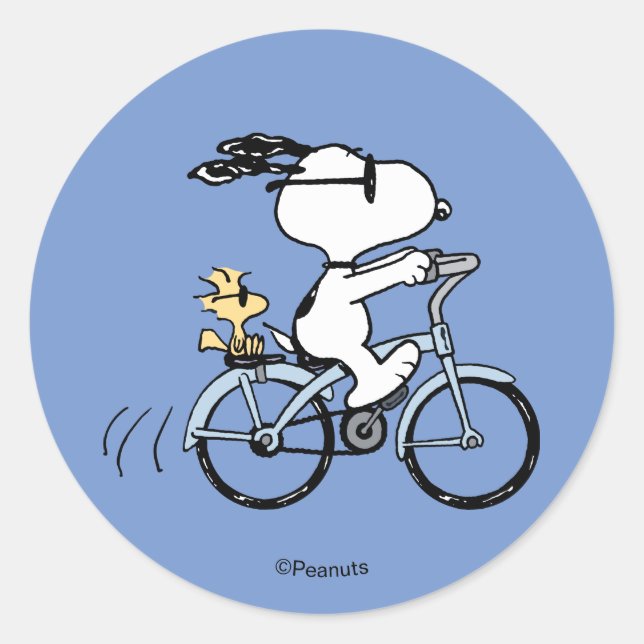 Peanuts | Snoopy & Woodstock Bicycle Classic Round Sticker (Front)