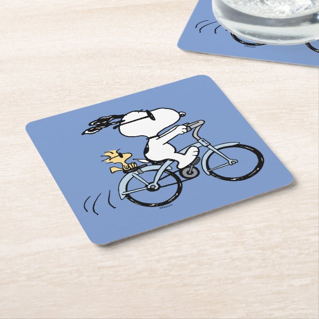 Peanuts | Snoopy & Woodstock Bicycle Square Paper Coaster (Angled)