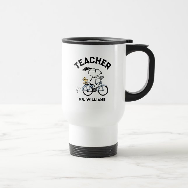 Peanuts | Snoopy & Woodstock Bicycle Teacher Travel Mug (Right)