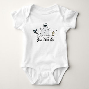 Peanuts   Snoopy & Woodstock Build A Snowman Baby Bodysuit