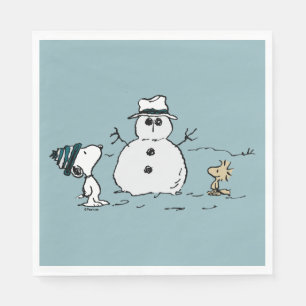 Peanuts   Snoopy & Woodstock Build A Snowman Napkin
