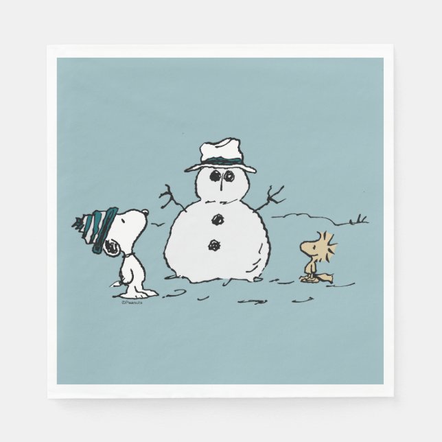 Peanuts | Snoopy & Woodstock Build A Snowman Napkin (Front)