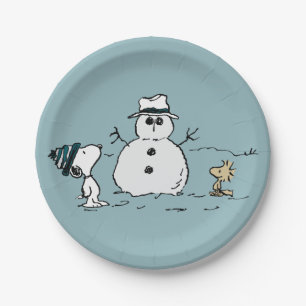 Peanuts   Snoopy & Woodstock Build A Snowman Paper Plate