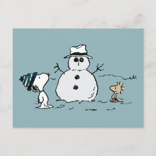 Peanuts   Snoopy & Woodstock Build A Snowman Postcard