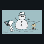 Peanuts | Snoopy & Woodstock Build A Snowman Rectangular Sticker<br><div class="desc">Check out this fun Peanuts design featuring Snoopy and Woodstock.</div>