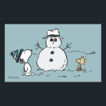 Peanuts | Snoopy & Woodstock Build A Snowman Rectangular Sticker<br><div class="desc">Check out this fun Peanuts design featuring Snoopy and Woodstock.</div>