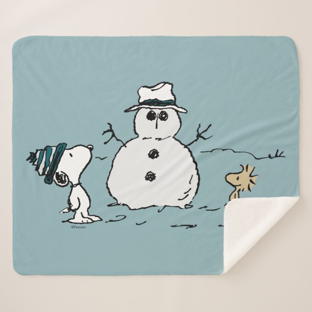 Peanuts | Snoopy & Woodstock Build A Snowman Sherpa Blanket (Front (Horizontal))
