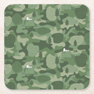 Peanuts Snoopy & Woodstock Camouflage Camp Square Paper Coaster
