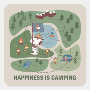Peanuts Snoopy & Woodstock Camp Map Square Sticker