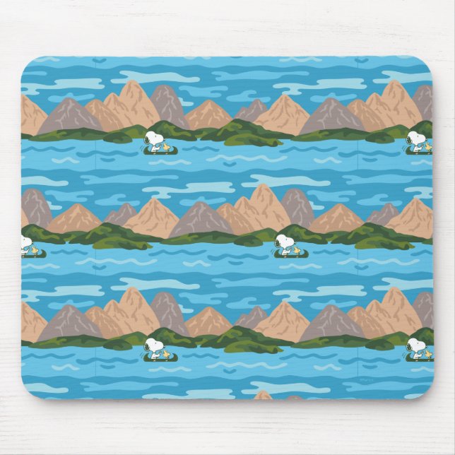 Peanuts | Snoopy & Woodstock Canoe Ride Pattern Mouse Mat (Front)