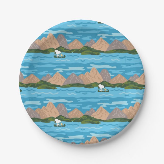 Peanuts | Snoopy & Woodstock Canoe Ride Pattern Paper Plate (Front)