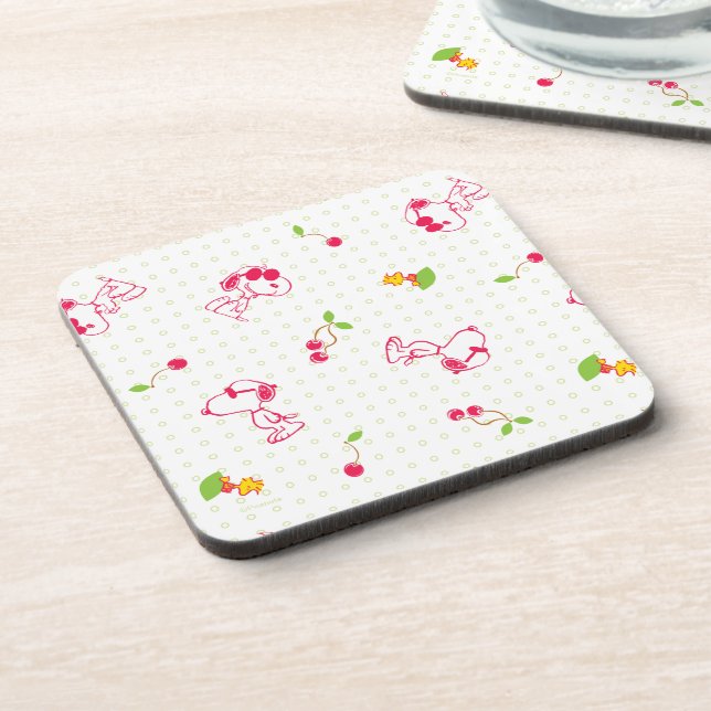 Peanuts | Snoopy & Woodstock Cherry Pattern Coaster (Left Side)