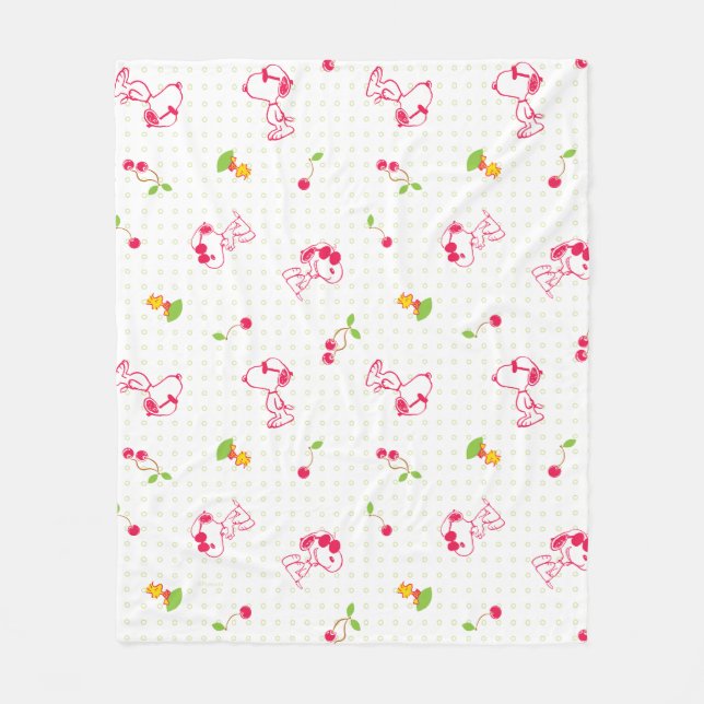 Peanuts | Snoopy & Woodstock Cherry Pattern Fleece Blanket (Front)