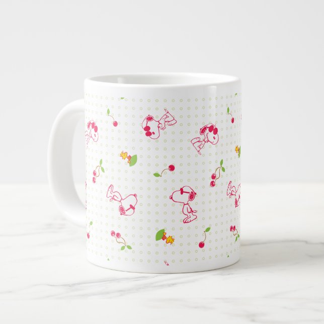 Peanuts | Snoopy & Woodstock Cherry Pattern Large Coffee Mug (Front Left)