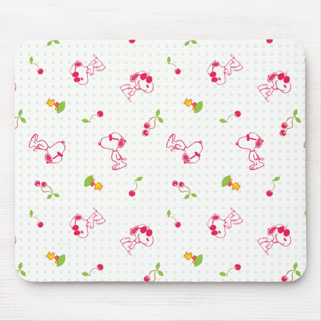 Peanuts | Snoopy & Woodstock Cherry Pattern Mouse Mat (Front)