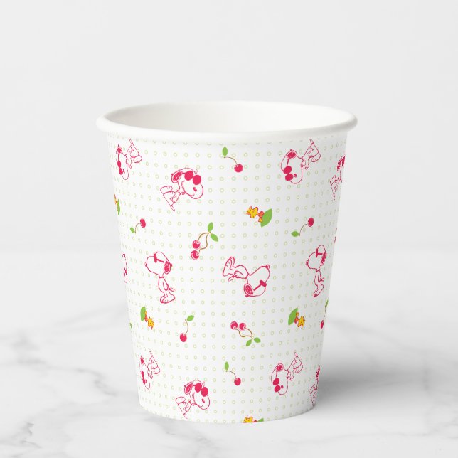 Peanuts | Snoopy & Woodstock Cherry Pattern Paper Cups (Front)