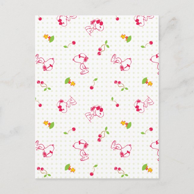 Peanuts | Snoopy & Woodstock Cherry Pattern Postcard (Front)