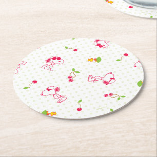Peanuts   Snoopy & Woodstock Cherry Pattern Round Paper Coaster