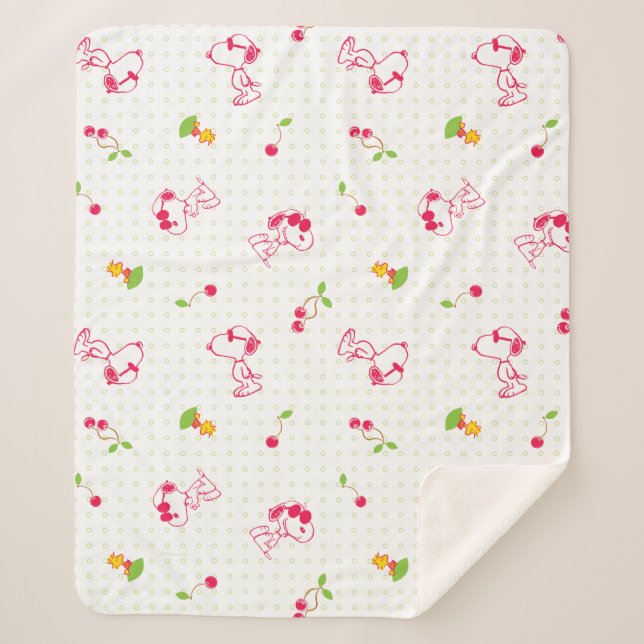 Peanuts | Snoopy & Woodstock Cherry Pattern Sherpa Blanket (Front)