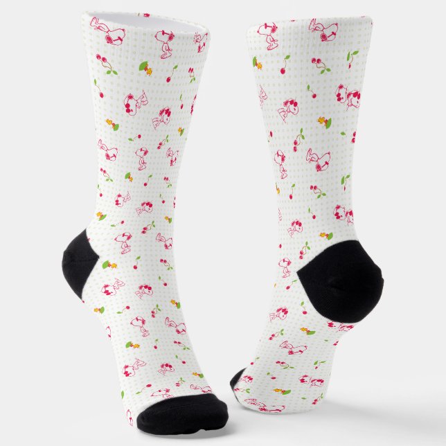 Peanuts | Snoopy & Woodstock Cherry Pattern Socks (Angled)