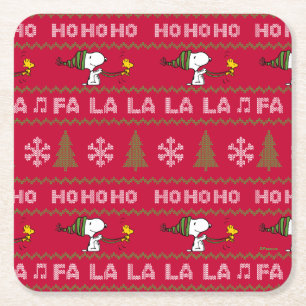 Peanuts Snoopy & Woodstock Christmas Sweater Square Paper Coaster