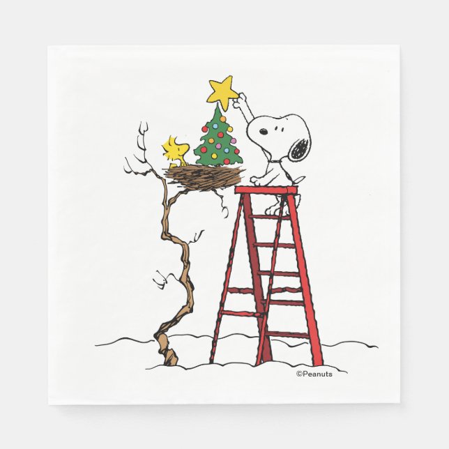 Peanuts | Snoopy & Woodstock Christmas Tree Napkin (Front)