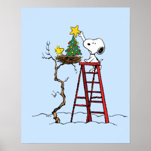 Peanuts Snoopy & Woodstock Christmas Tree Poster