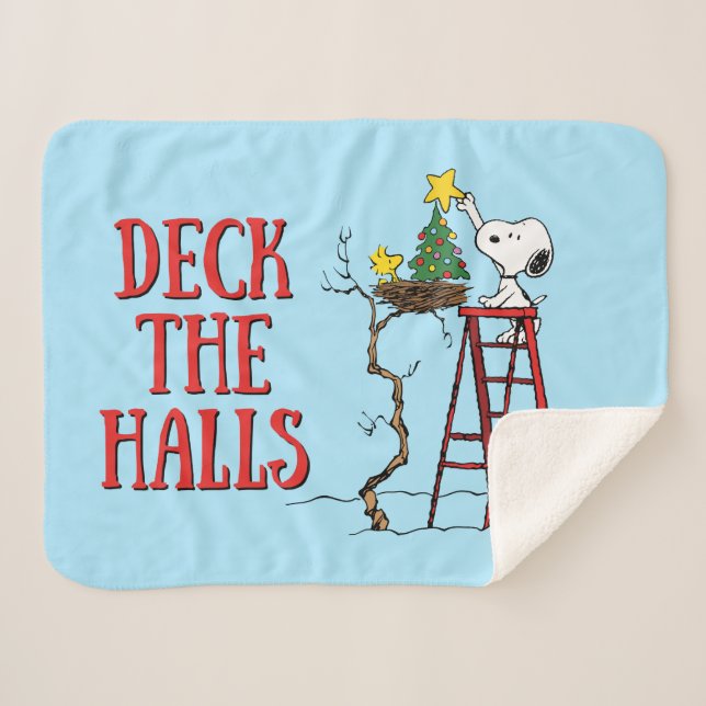 Peanuts | Snoopy & Woodstock Christmas Tree Sherpa Blanket (Front (Horizontal))