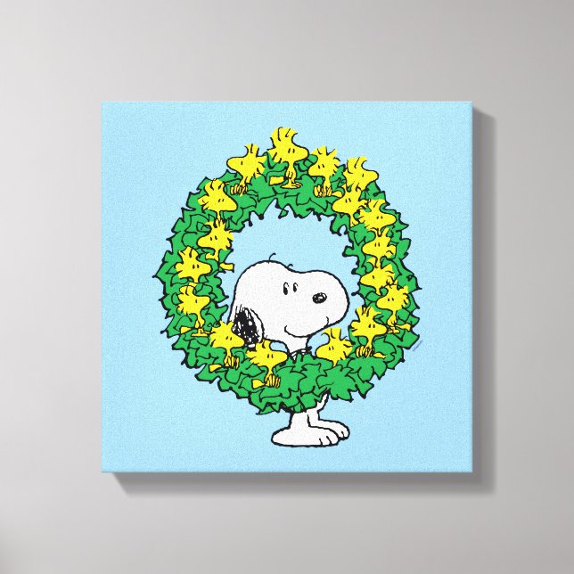 Peanuts | Snoopy & Woodstock Christmas Wreath Canvas Print (Front)