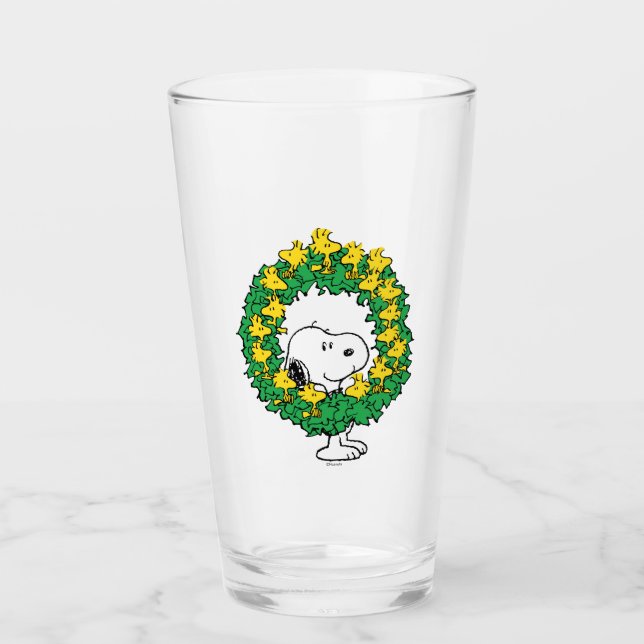 Peanuts | Snoopy & Woodstock Christmas Wreath Glass (Front)