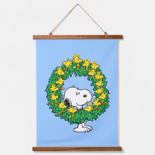 Peanuts Snoopy & Woodstock Christmas Wreath Hanging Tapestry