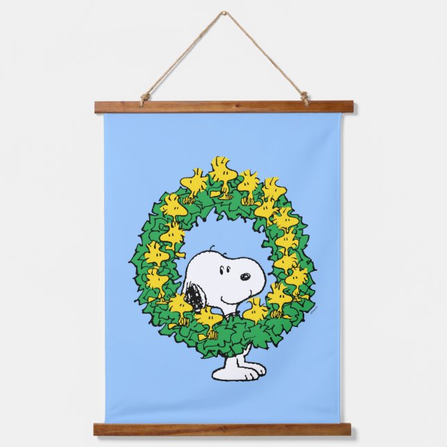 Peanuts | Snoopy & Woodstock Christmas Wreath Hanging Tapestry (Front)