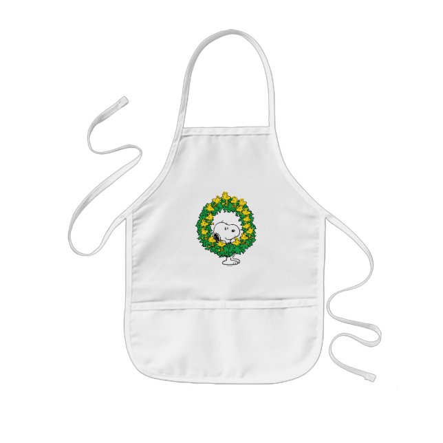 Peanuts | Snoopy & Woodstock Christmas Wreath Kids Apron (Front)