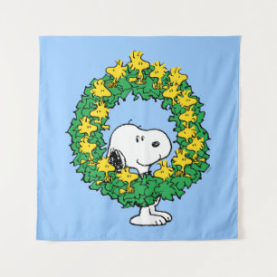 Peanuts   Snoopy & Woodstock Christmas Wreath Tapestry