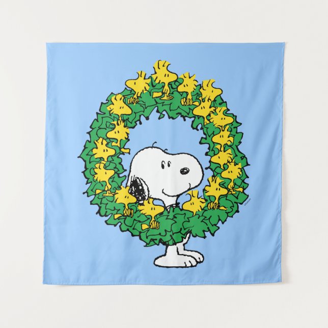 Peanuts | Snoopy & Woodstock Christmas Wreath Tapestry (Front)