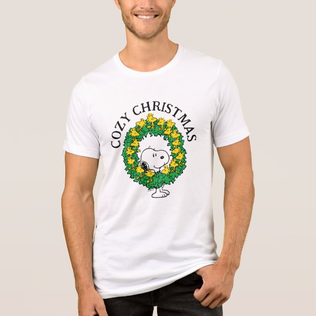 Peanuts | Snoopy & Woodstock Christmas Wreath Tri-Blend Shirt (Front)